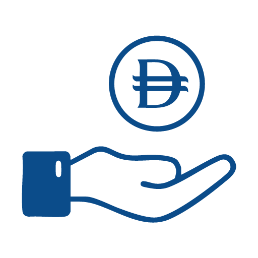 Blue Hand Holding Digital Currency Coin Icon